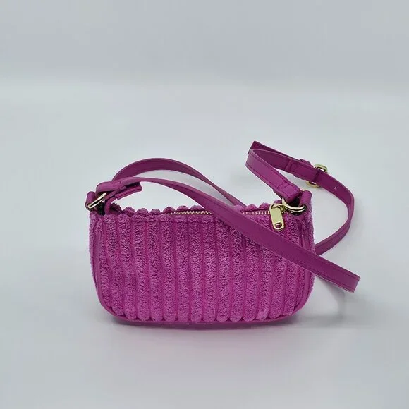 Y2K Barbiecore Hot Pink Ribbed Terry Mini Shoulder Crossbody Bag - Picture 2 of 6